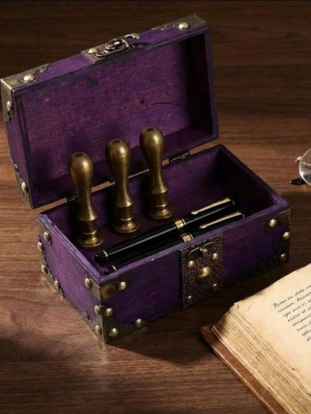 Purple Decorative Trinket Chest with Brass Accents